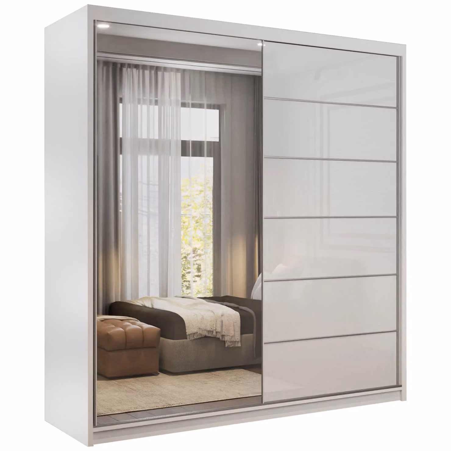 Sliding Wardrobes 4U Fusion High Gloss White Sliding Mirror Door Wardrobe W/H: 200 x 200 cm – 2