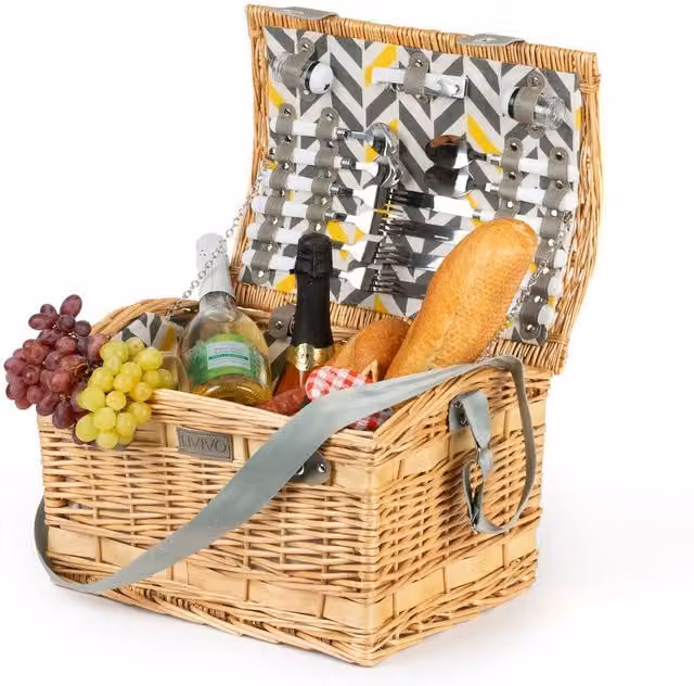 SPETLEK 29-Piece Luxury 4-Person Wicker Picnic Hamper Basket with Blanket in Brown – 1