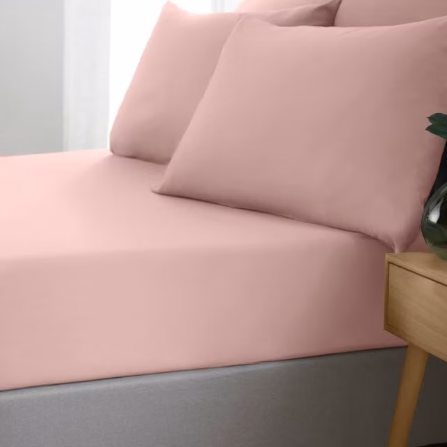 Catherine Lansfield So Soft Non-Iron Microfibre Fitted Sheet, Pink, W/D/H: 180 x 200 cm