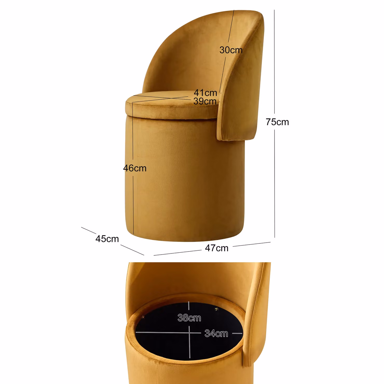 Nordlys Scandinavian Ottoman with Backrest and Storage in Yellow – 4