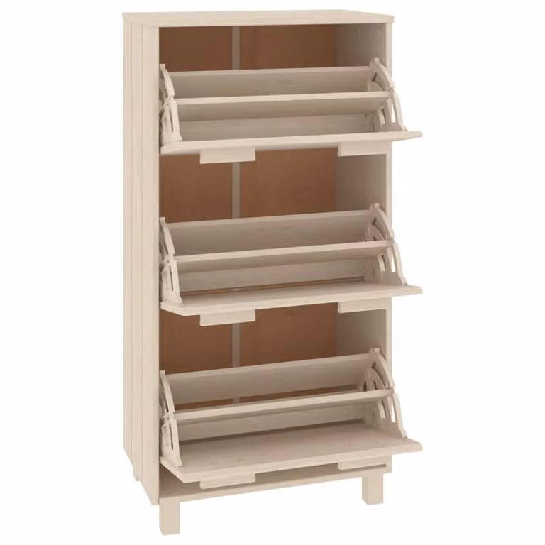 Berkfield Home HAMAR Shoe Cabinet in Honey Brown Solid Pine Wood, W: 59.5 cm, D: 35 cm, H: 117 cm