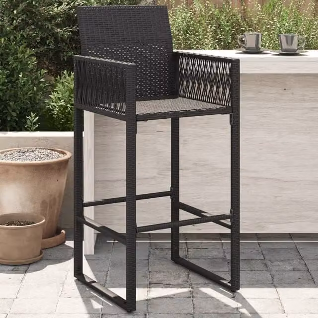 Berkfield Home Modern Black Poly Rattan and Steel Garden Bar Stools, Set of 2 – 1