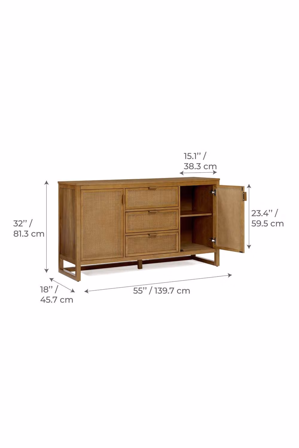 Teamson Home Hatteras Wooden Sideboard with 3 Drawers and 2 Doors in Sand and Brown, W: 140 cm, D: 45.72 cm, H: 81.28 cm – 4