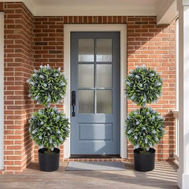 STILVORA Set of 2 Green Artificial Tabletop Trees in Plastic and Concrete Pots – 1