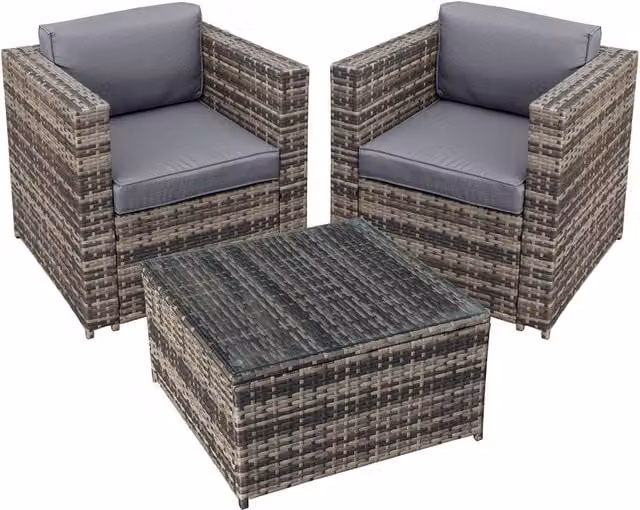 Oseasons Malta Rattan 2 Seat Tea for Two Set in Walnut Grey and Brown with Cushions