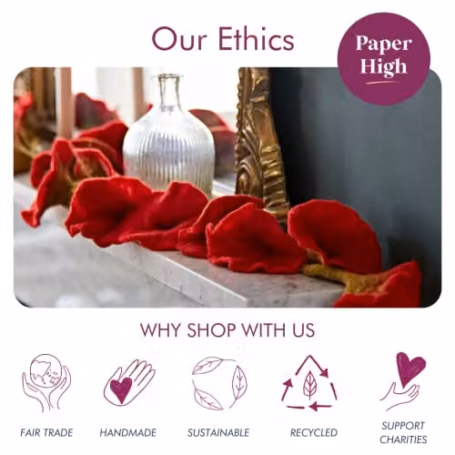 Paper High Handcrafted Felt Flower Garland in Red, 160 cm Long with 20 Flowers – 7