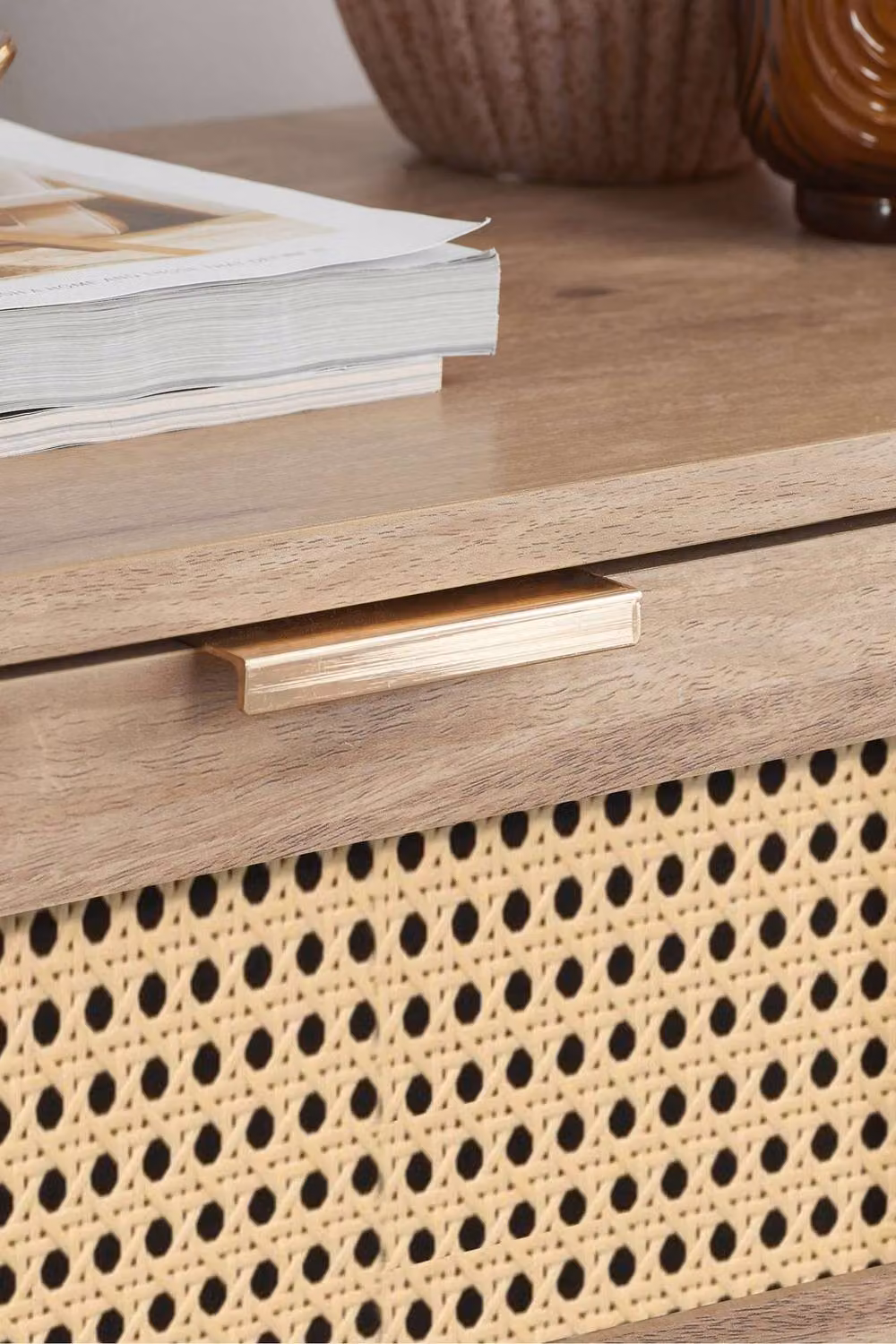 Birlea Pair of Natural Oak Rattan Bedside Cabinets with One Drawer Each – 2
