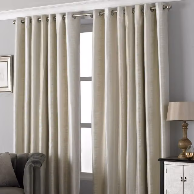 Paoletti Hurlingham Shimmer Ready Made Eyelet Curtains in Champagne Gold and Beige