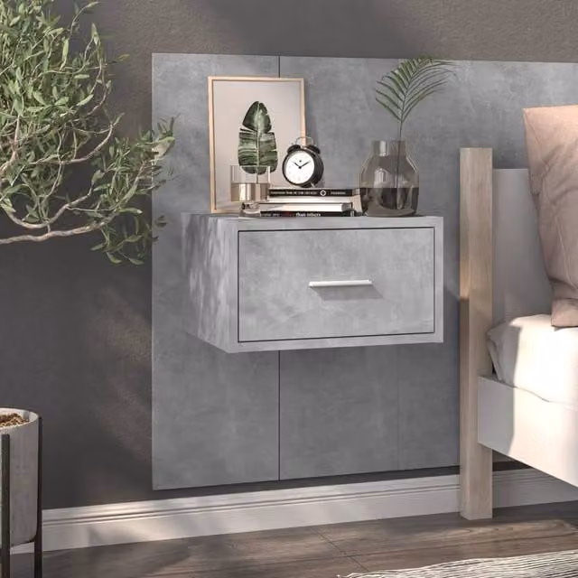 Berkfield Home Set of 2 Wall-mounted Bedside Cabinets, Concrete Grey, W/D/H: 48.5 x 32.5 x 80 cm