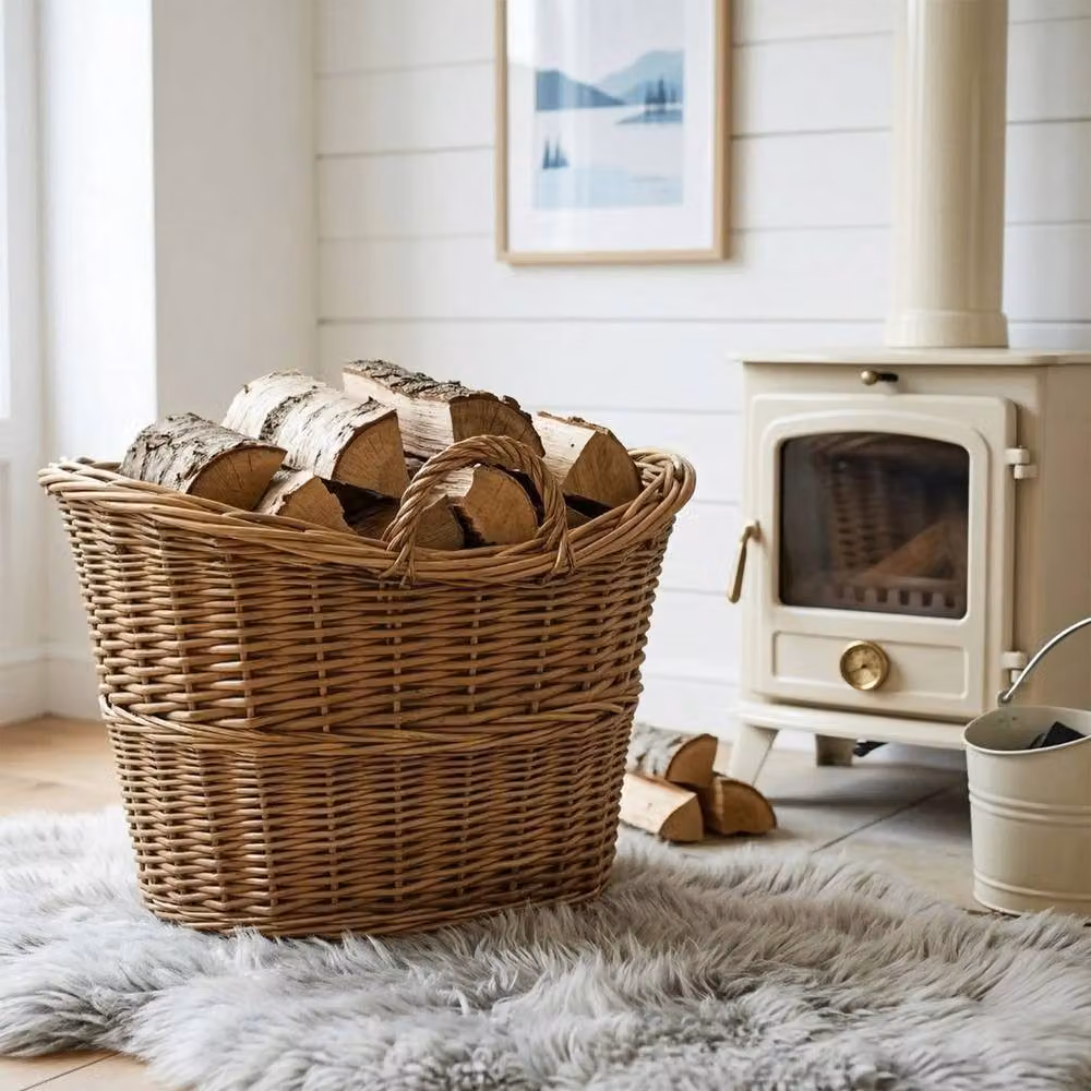 VOGREX Brown Oval Wicker Blanket Storage Basket with Handles – 2