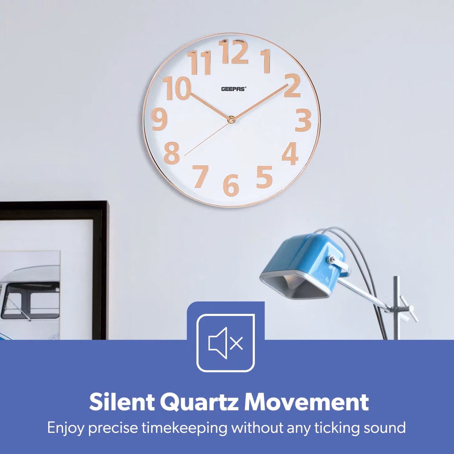 Geepas Modern Large Number Silent Round Quartz Wall Clock in White – 2