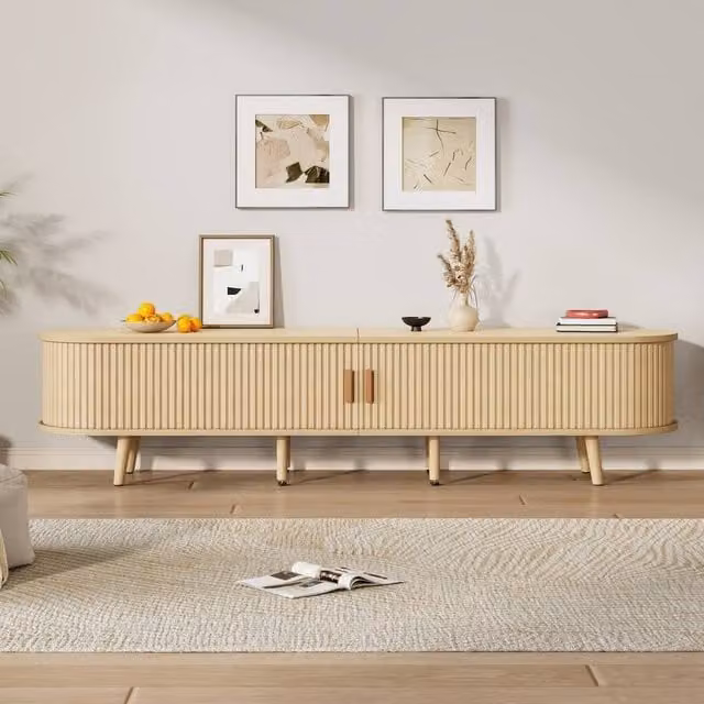 Rolipo Scandinavian Oval TV Stand in Light Oak with Media Storage, Width: 175 cm – 1