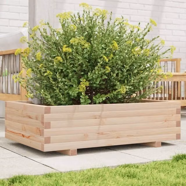 Berkfield Home Garden Brown Solid Wood Planter W: 90 cm, D: 60 cm, H: 26.5 cm – 1