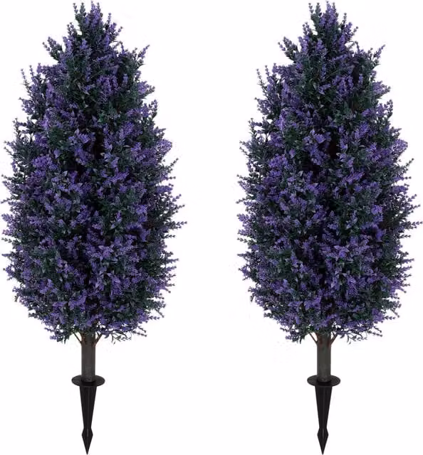 HOMCOM Set of 2 Artificial Lavender Flowers in Blue and Purple with Stakes, Height: 90 cm – 1