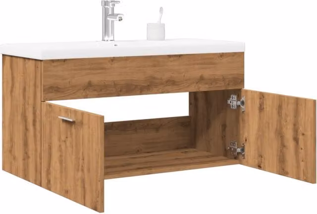 Berkfield Home Wall Mounted Bathroom Sink Cabinet with Built-in Basin in Artisan Oak Brown