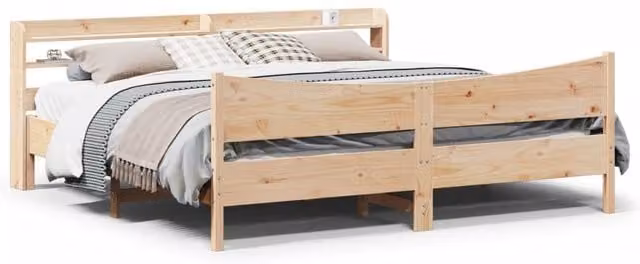 Berkfield Home Super King Bed Frame with Headboard and Side Compartments in Brown Solid Pine Wood, W/D/H: 180 x 200 cm