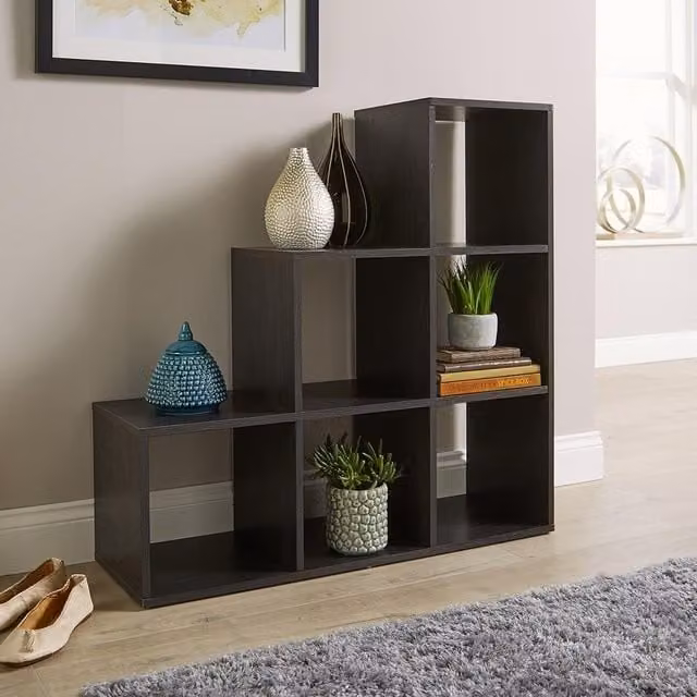 Home Source Step Style 6 Cube Wooden Display Bookcase in Black