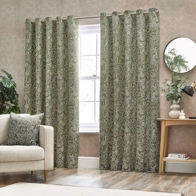 Wylder Nature Bali Botanical Jacquard Eyelet Curtains in Green, Width: 168 cm, Drop: 137 cm – 1