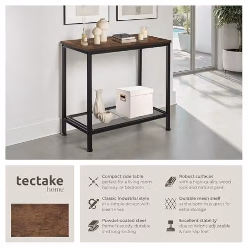 tectake Filton Bedside Table in Black and Brown, W/D/H: 60 x 30.5 x 60.5 cm – 4