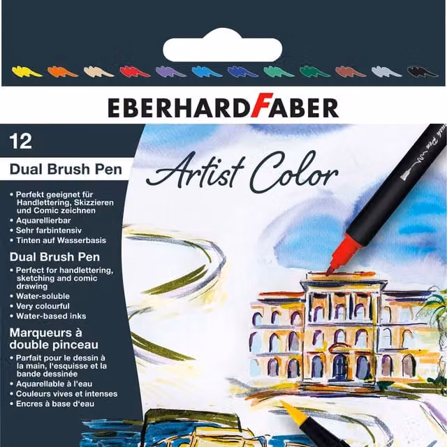 Eberhard Faber Sketch Marker Artist Colour Felt Tip Pens with Metal Tip, 12 Pack, Yellow and Multicolour