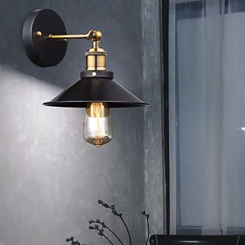 Globo Lighting Lenius Dome Wall Lamp in Black and Gold/Brass with E27 Socket – 3