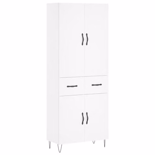 vidaXL Modern White Highboard with Hinged Doors and Internal Shelves, W/D/H: 69.5 x 34 x 180 cm