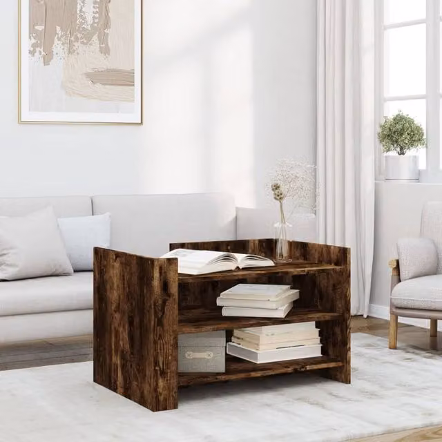 Berkfield Home Modern Rectangular Coffee Table in Smoked Oak Brown, W/D/H: 80 x 50 x 50 cm