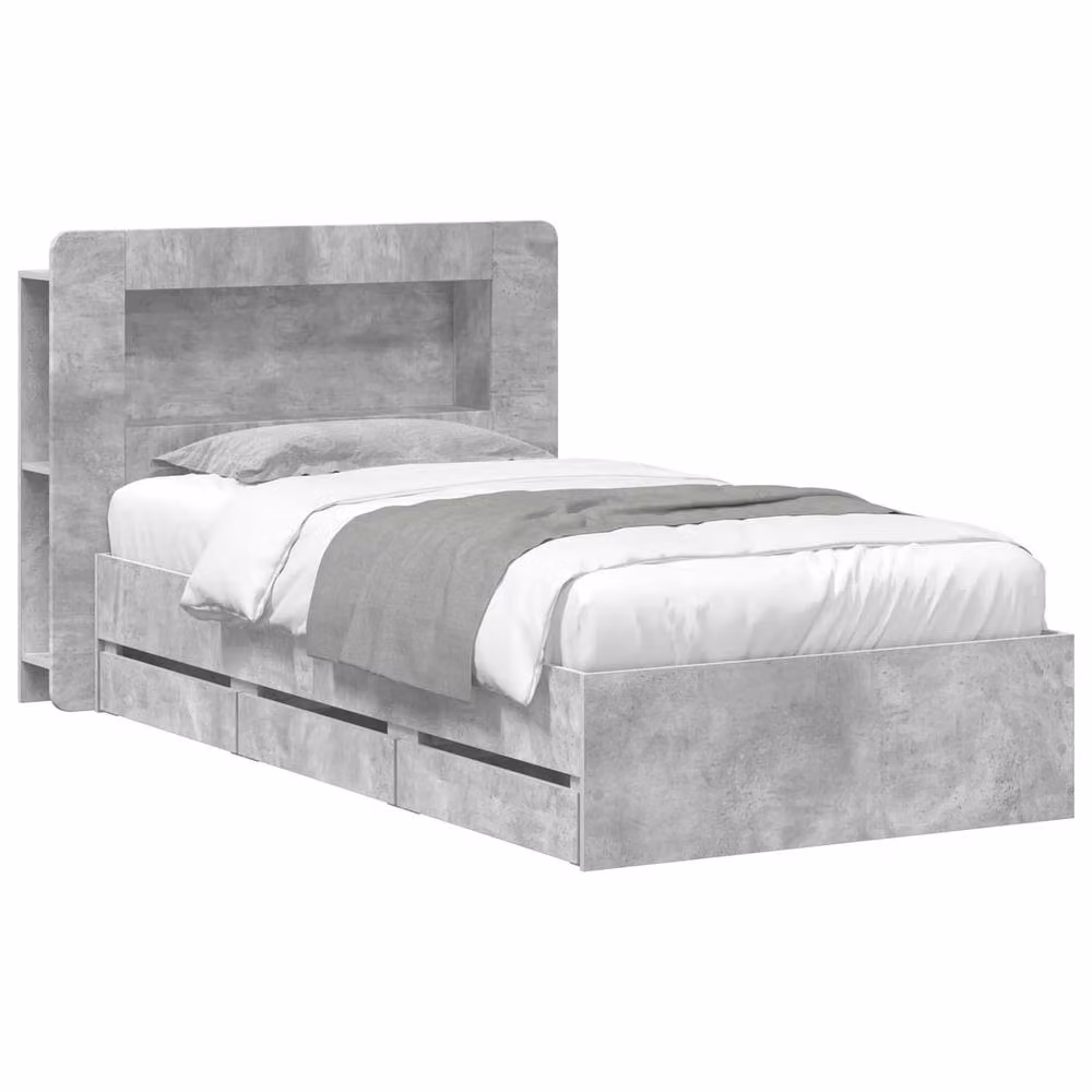 Berkfield Home Bed Frame with Storage and Headboard in Concrete Grey, W: 80 cm, L: 200 cm – 2