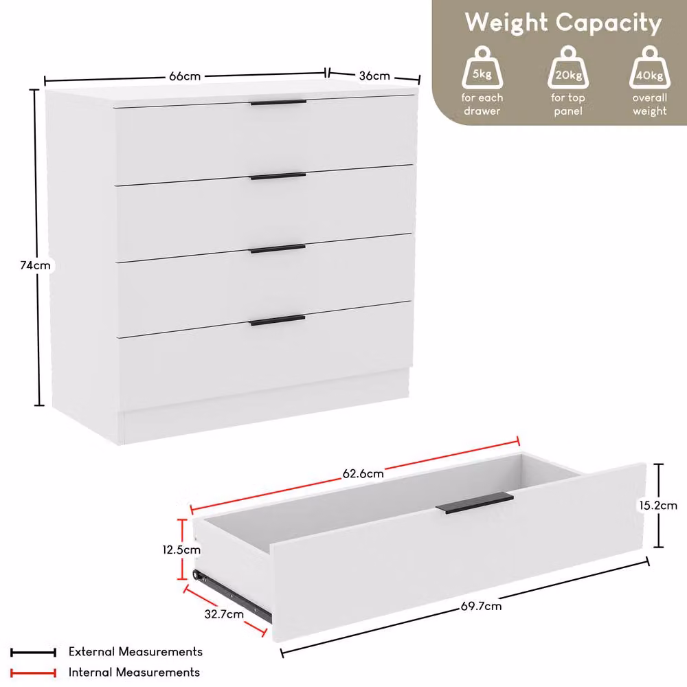 HD Designs Trega 4 Drawer Chest of Drawers in White – 2