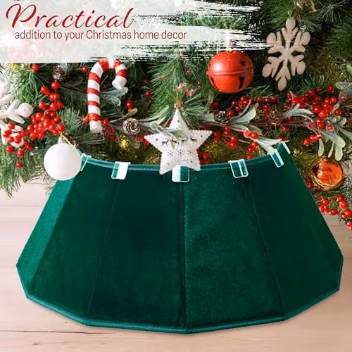 Deco Express Green Velvet Christmas Tree Skirt, Round Textile Base Cover, Top Diameter: 38 cm, Base Diameter: 65 cm – 3
