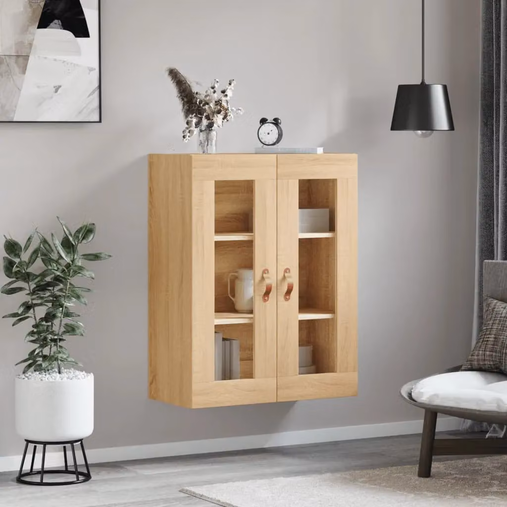 Berkfield Home Wall Mounted Sonoma Oak Cabinet in Brown with Glass Doors, W: 69.5 cm, D: 34 cm, H: 90 cm – 3
