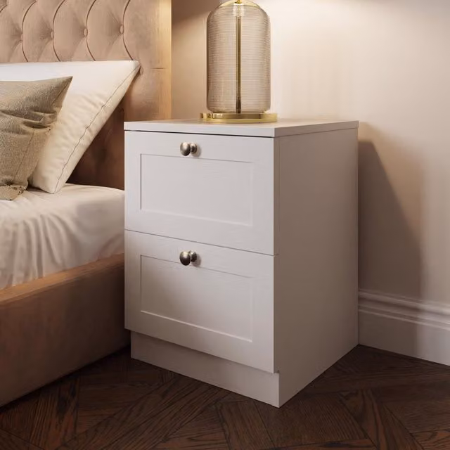FWStyle White 2 Drawer Shaker Style Bedside Table Nightstand