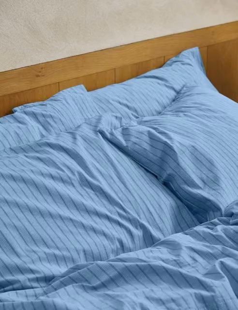 Piglet In Bed 2 Pack Blue Mix Striped Pure Cotton Breathable Pillowcases with Envelope Closure