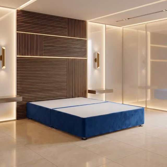 Somnior Beds Ltd Navy Blue Plush Velvet Divan Bed Base with Drawers, W/D/H: 90 x 190 x 34.5 cm