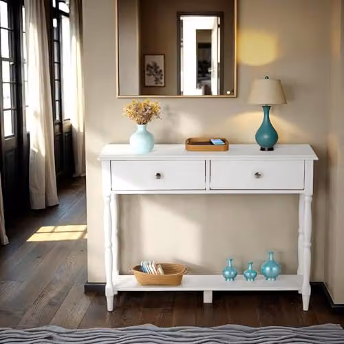 Seconique Stratford 2 Drawer Console Table in White – 2