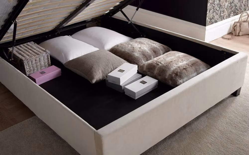 Bedmaster Aurora Velvet Ottoman Bed and Memory Maestro Memory Foam Mattress in Light Stone, King Size (W/D: 180 x 200 cm) – 3