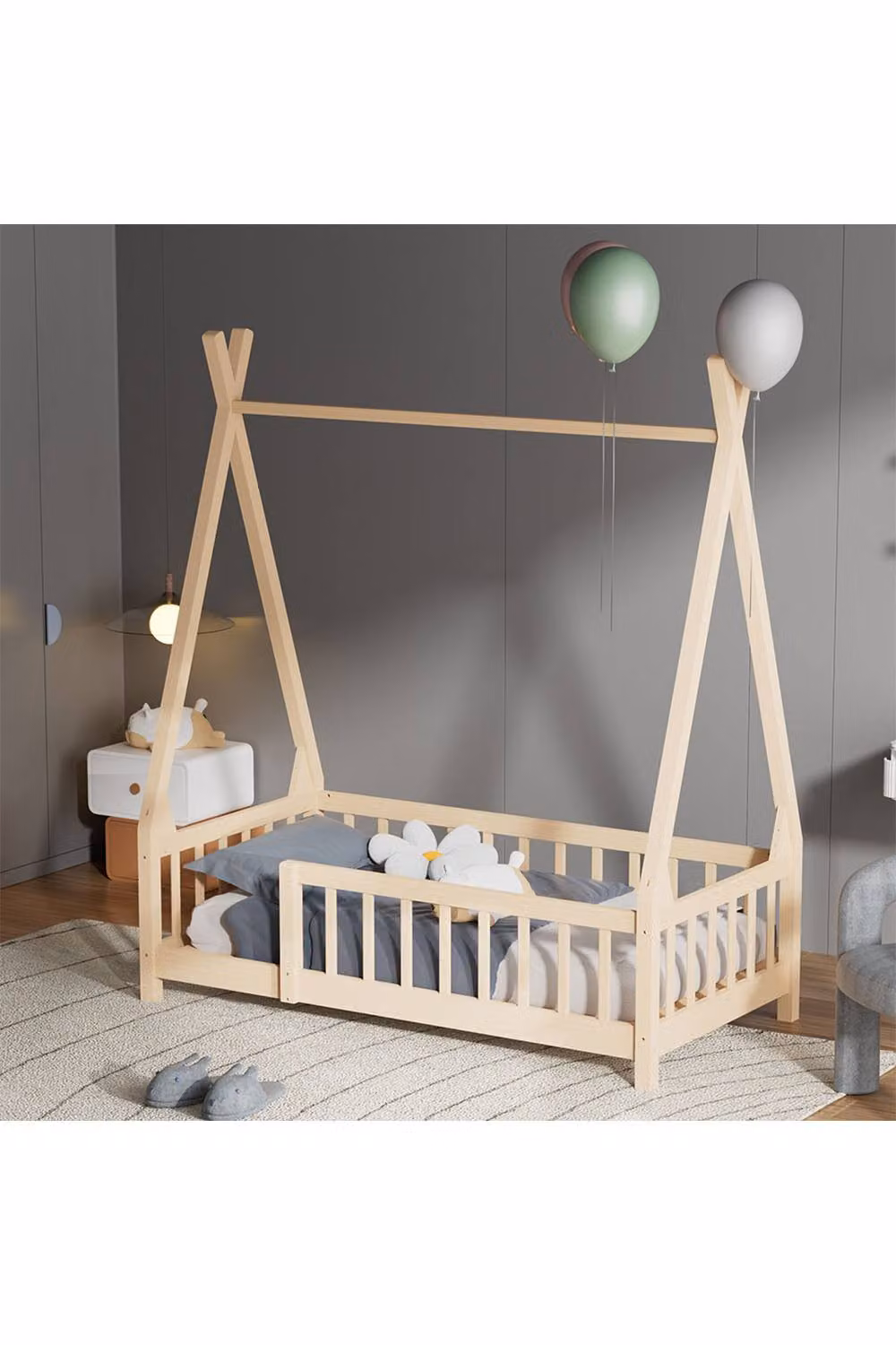 H&O Direct Solid Pine Wood House Bed Frame for Children in Light Brown – 4