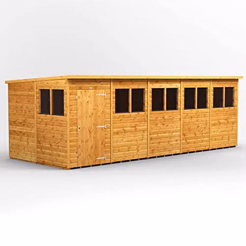 Powersheds Premium Pent Wooden Garden Shed in Brown with 12mm Extra Thick Timber and Toughened Glass, W: 260.4 cm, D: 240.4 cm, H: 11.11 cm