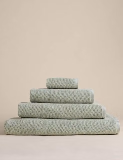 M&S Pure Cotton Rice Weave Bath Towel in Green
