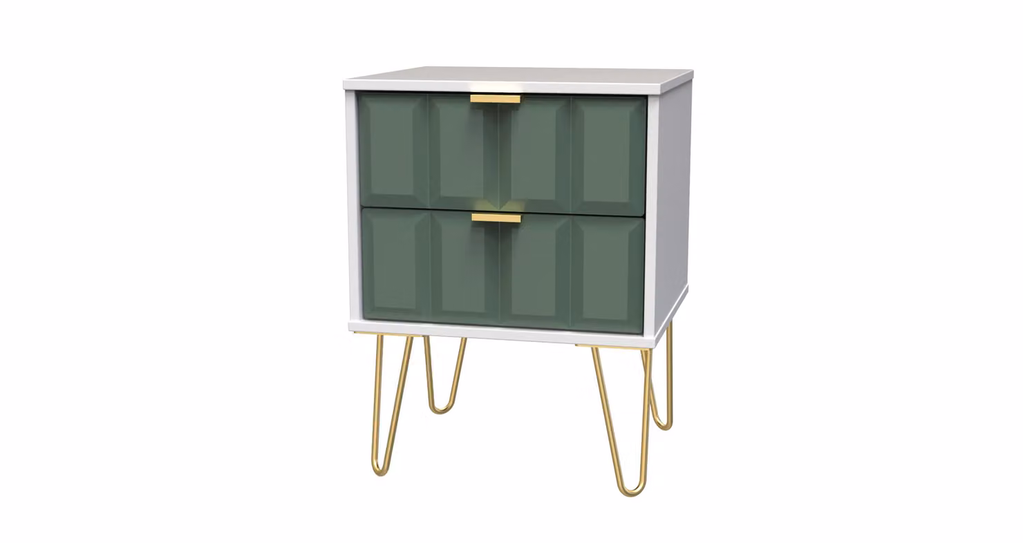 2 U Metro Ready Assembled 2 Drawer Bedside Cabinet in Green and Gold – 2