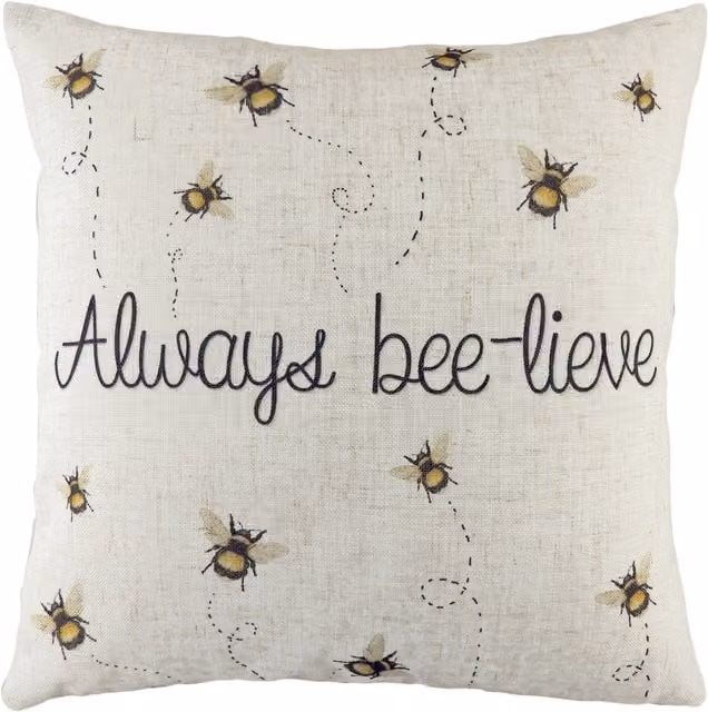 Make it a Home Beelieve Printed Square Cushion in White Polyester