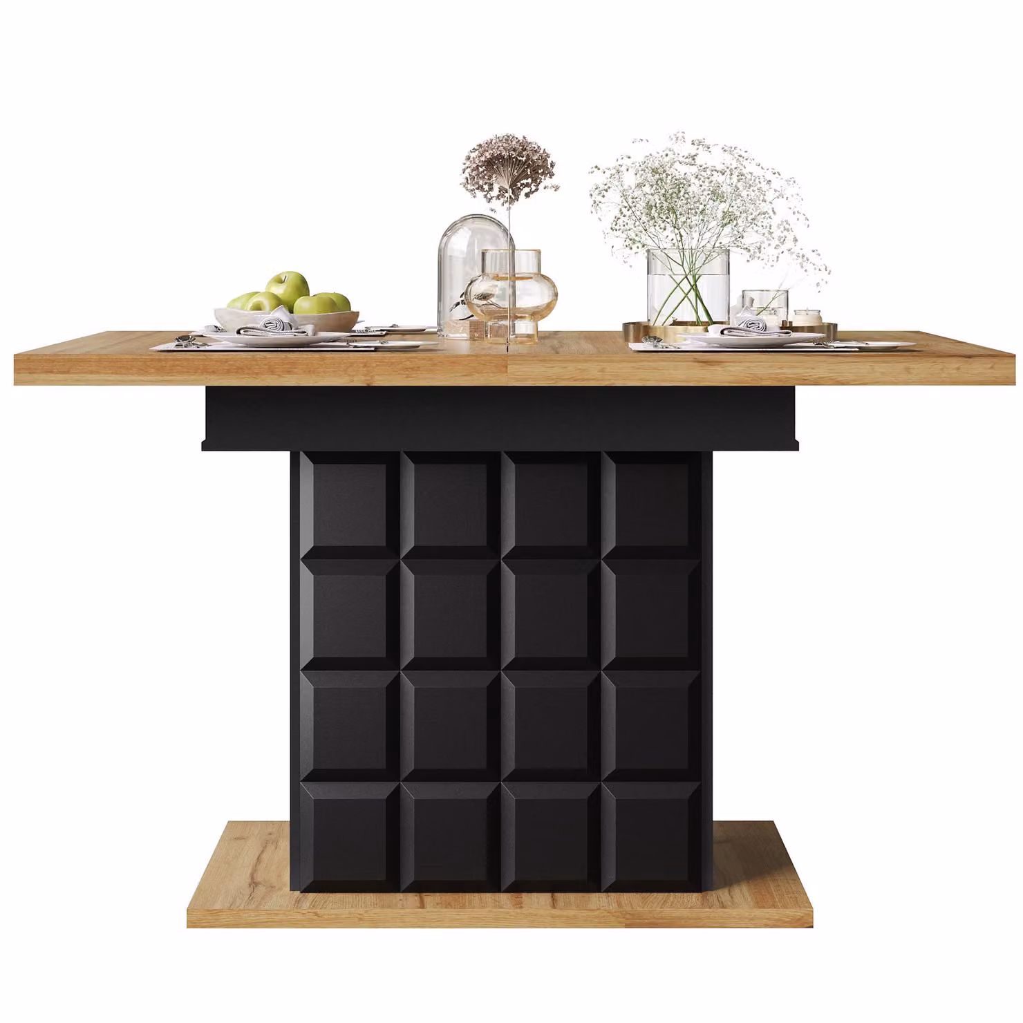 Aosom UK Telescopic Extendable Dining Table with Checked Pattern in Black and Natural, W/D/H: 80 x 80 x 75 cm (Extends to 140 cm Length) – 2