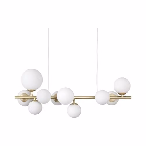 Ideal Lux Perlage 10 Light Linear Globe Pendant Ceiling Light in Brass and White