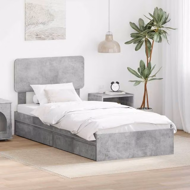 Berkfield Home Modern Storage Bed in Concrete Grey, Engineered Wood, W/D/H: 90 x 190 cm – 1