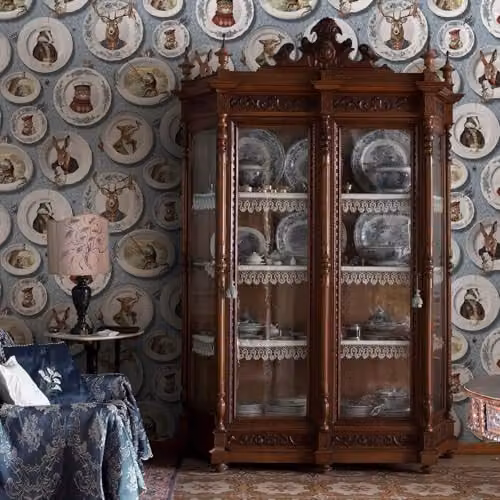 Holden Decor Quirky Framed Animals Vintage Tea Party Wallpaper in Soft Blue – 2