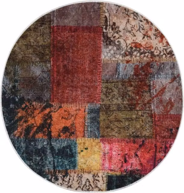 Berkfield Home Washable Patchwork Round Anti Slip Rug, Multicolour, Diameter: 100 cm