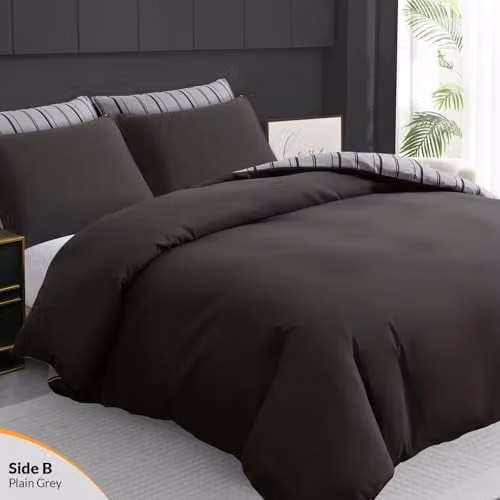 Pamposh Grey Double Duvet Set, 3-Piece Reversible Brushed Microfibre Bedding Set with Zipper Closure, Duvet Cover 200 x 200 cm and Pillowcases 50 x 75 cm – 2