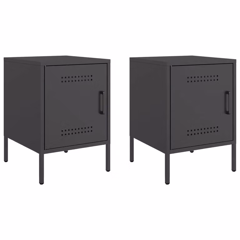 Berkfield Home Set of 2 Black Industrial Metal Bedside Cabinets, W/D/H: 36 x 39 x 50.5 cm
