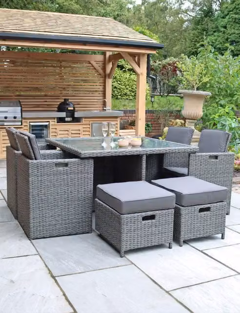 Royalcraft Paris 8 Seater Grey Polyrattan Garden Cube Dining Set