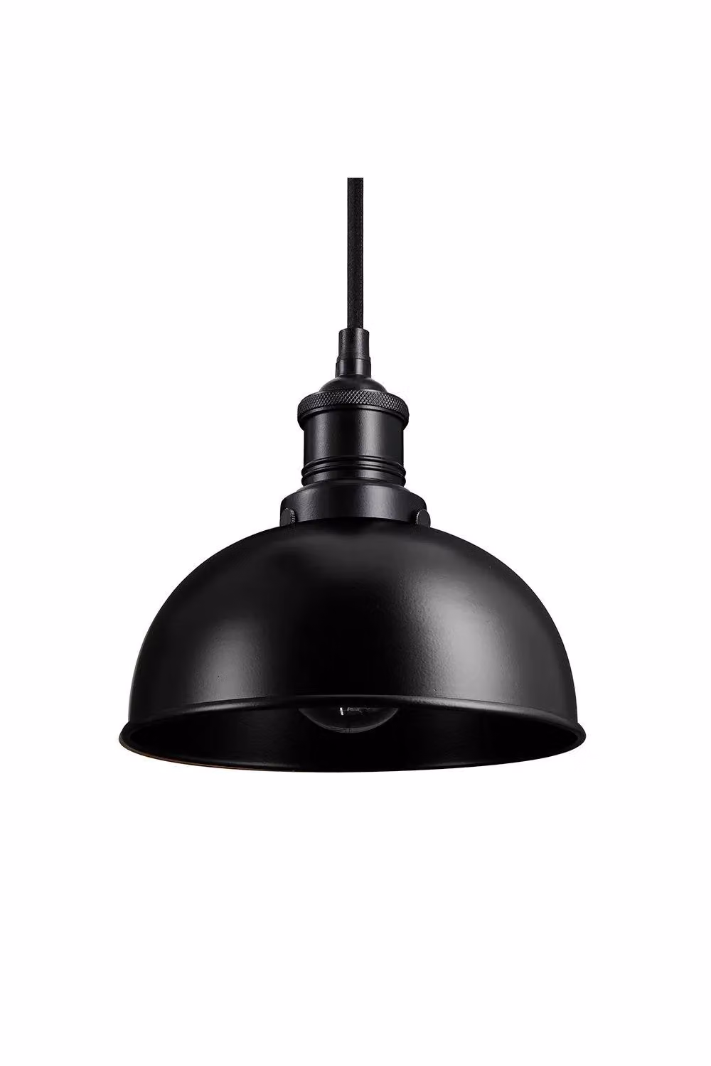 Industville Brooklyn Industrial Dome Pendant Light in Black with Brass Metal Holder, Diameter: 20.32 cm – 2